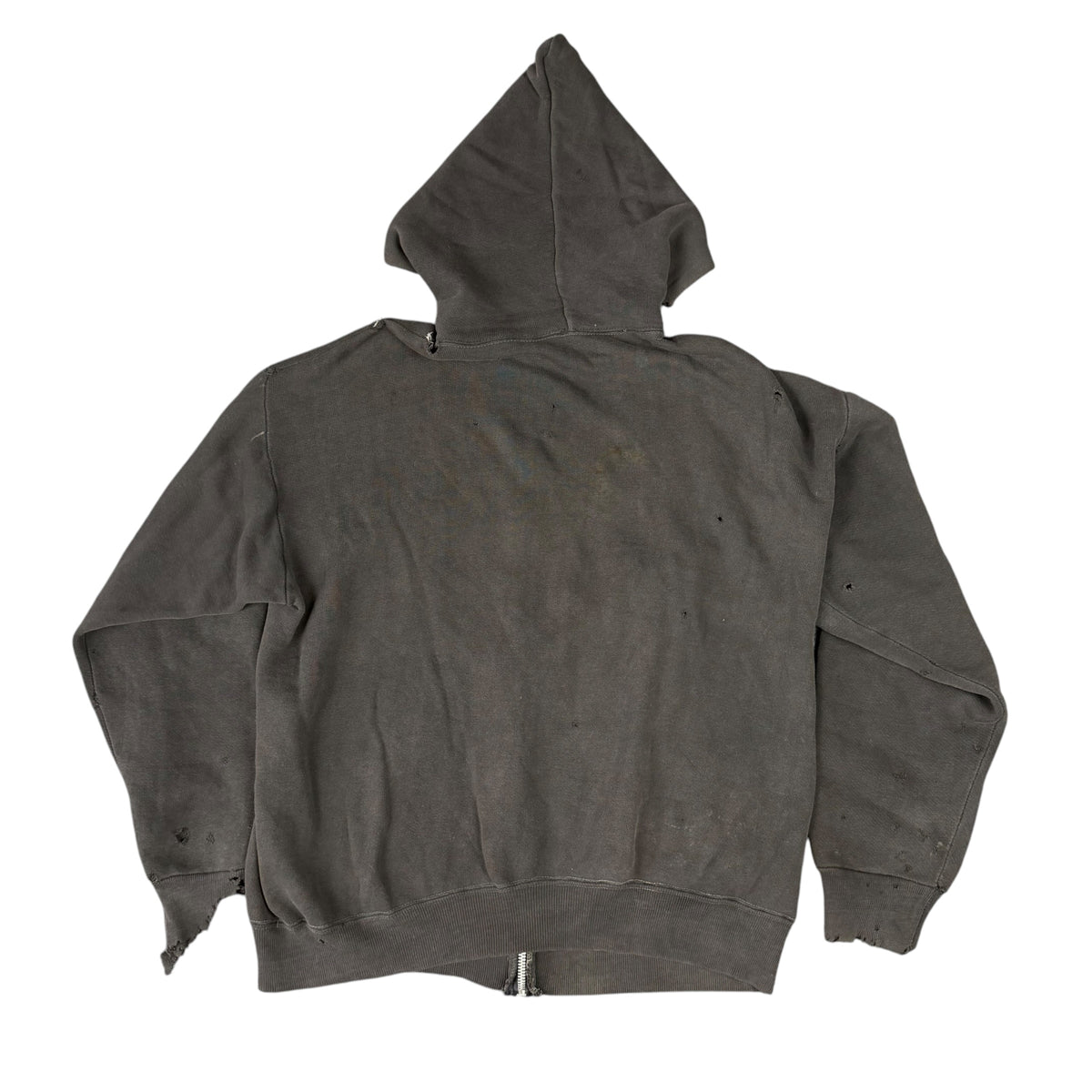 1960's Black Cotton Distressed Zip-Up Hoodie (XL)