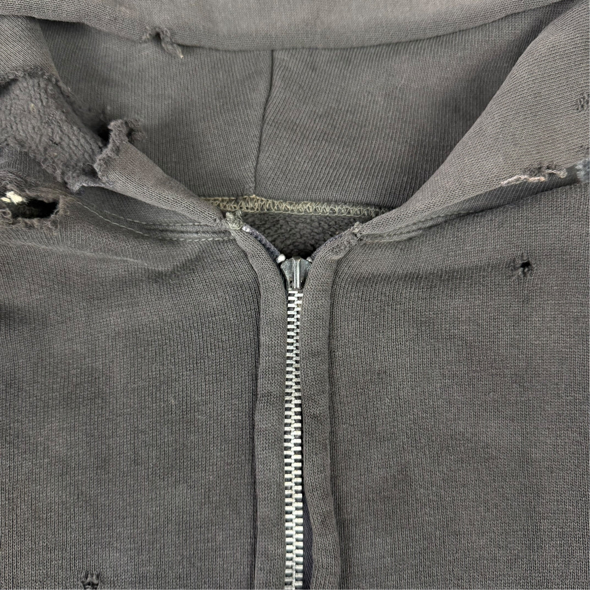 1960's Black Cotton Distressed Zip-Up Hoodie (XL)
