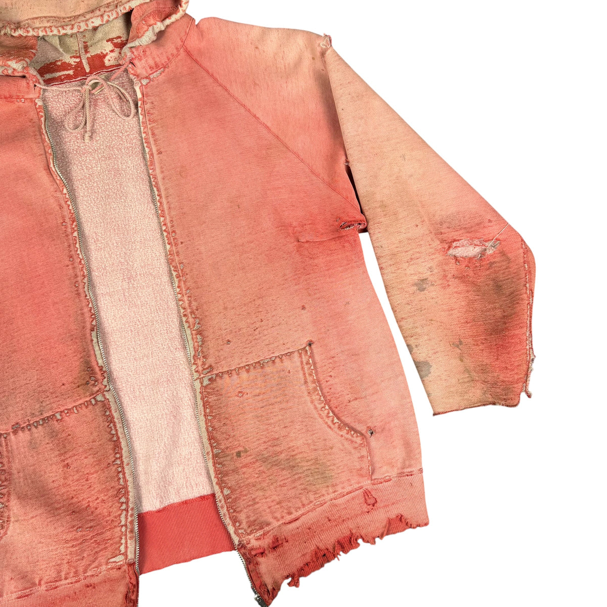 1970's Faded/Distressed Red Zip-Up Hoodie (Medium)